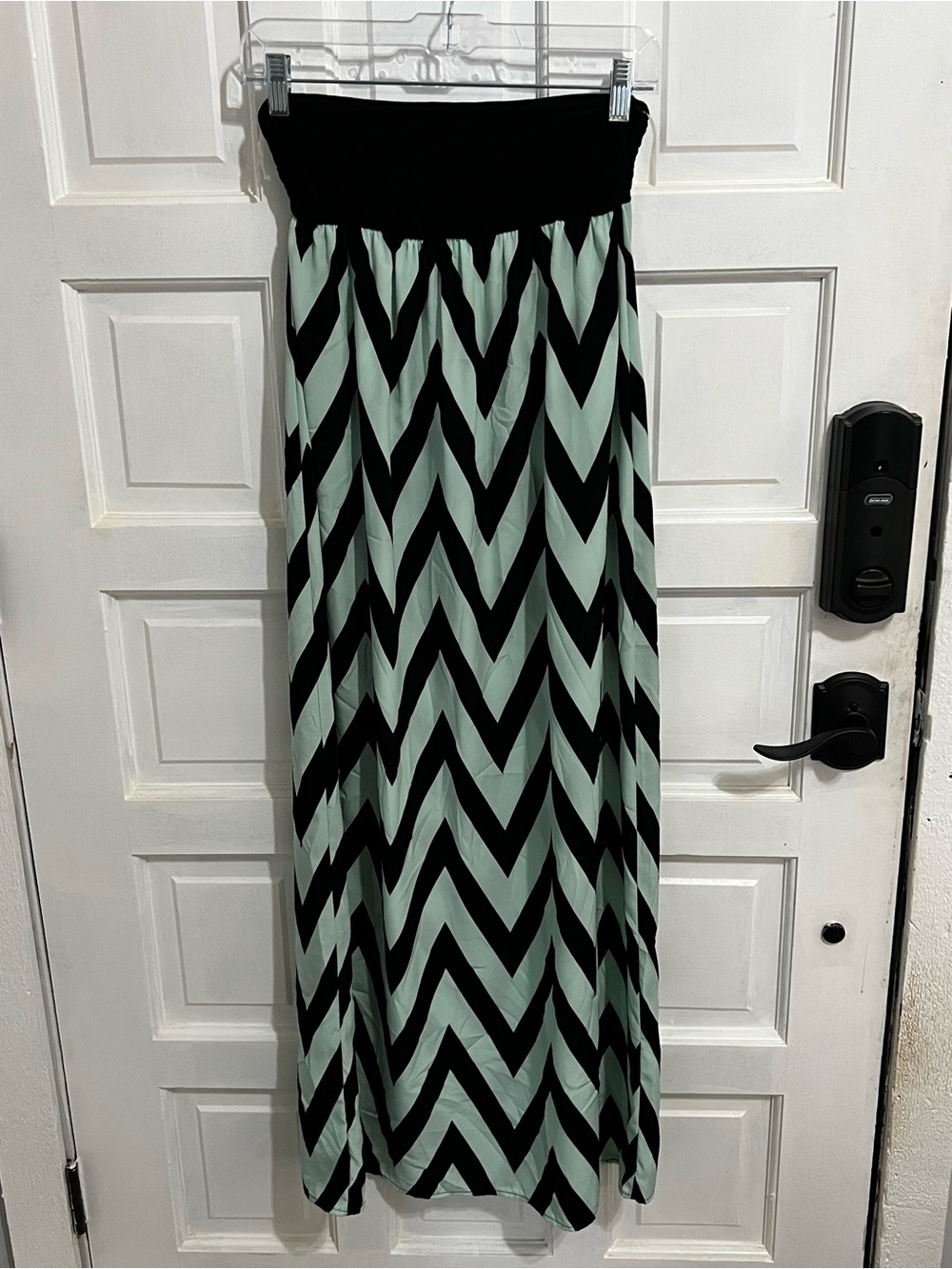 Women's Black and Mint Chevron Maxi Skirt